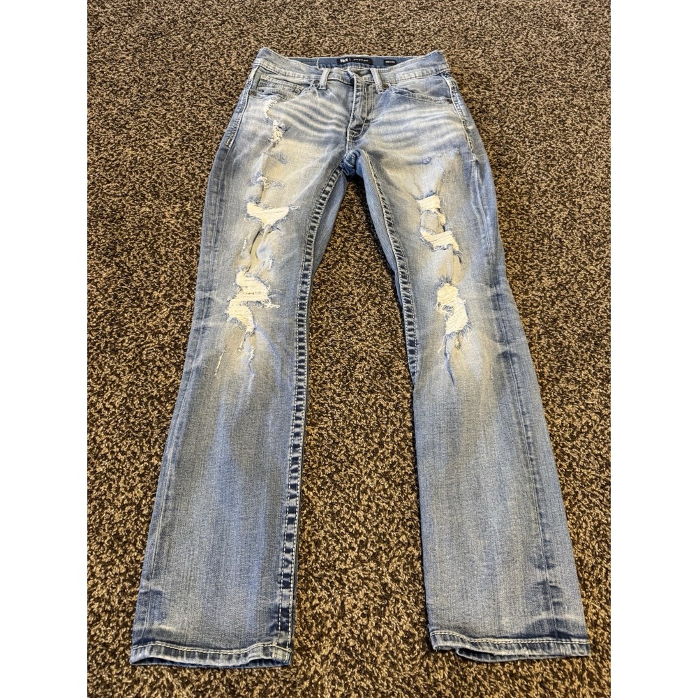 BKE Jake Straight Jeans Mens 30x30 Callow Wash Distressed Stretch Denim Buckle